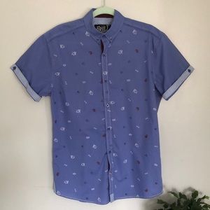 💙Drill Bulldog Print Button Down Sz M